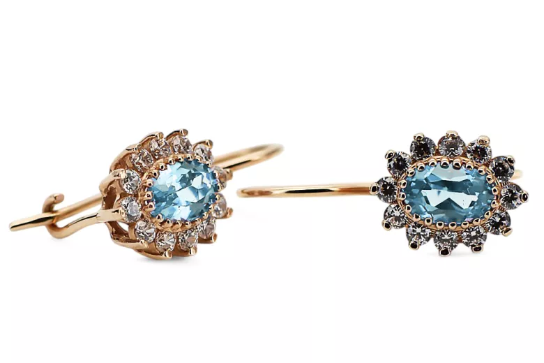 14K Rose gold Aquamarine Earrings Vintage craft cec026r