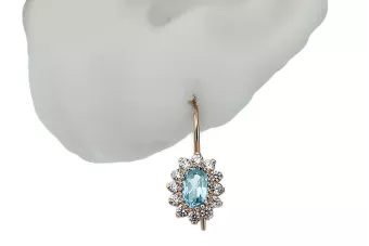 Aigue-marine Or rose 14K Des boucles d'oreilles Artisanat vintage cec026r