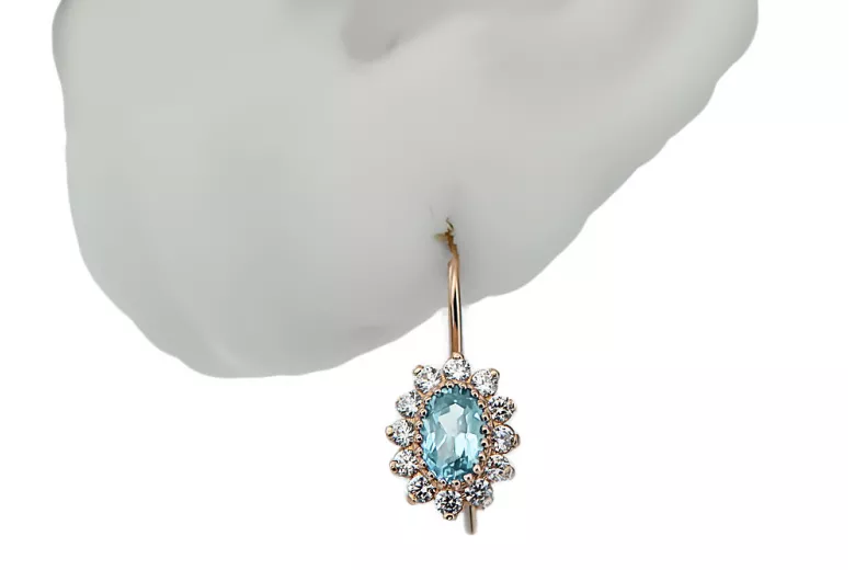 14K Rose gold Aquamarine Earrings Vintage craft cec026r
