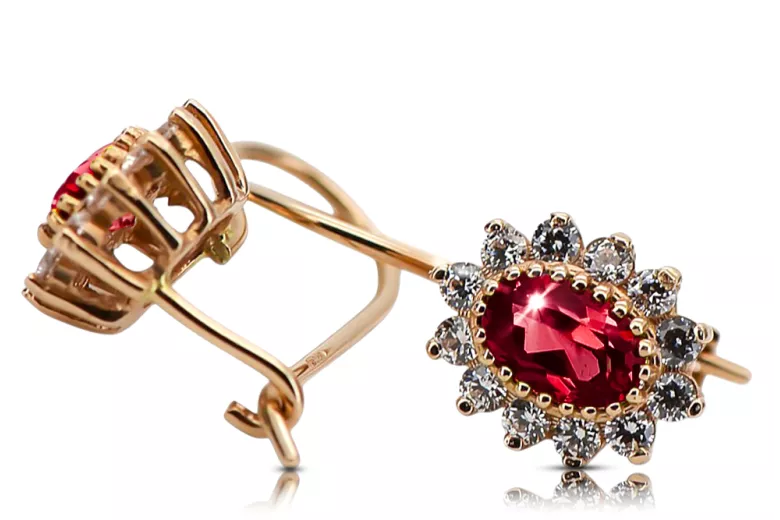 Серьги Рубин Розовое золото 14K Винтаж стиль cec026r
