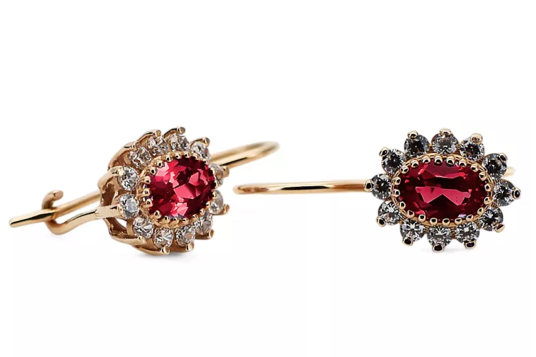 Серьги Рубин Розовое золото 14K Винтаж стиль cec026r