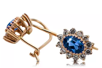 Sapyras 14 karatų raudonas auksas Auskarai Vintažiniai papuošalai cec026r