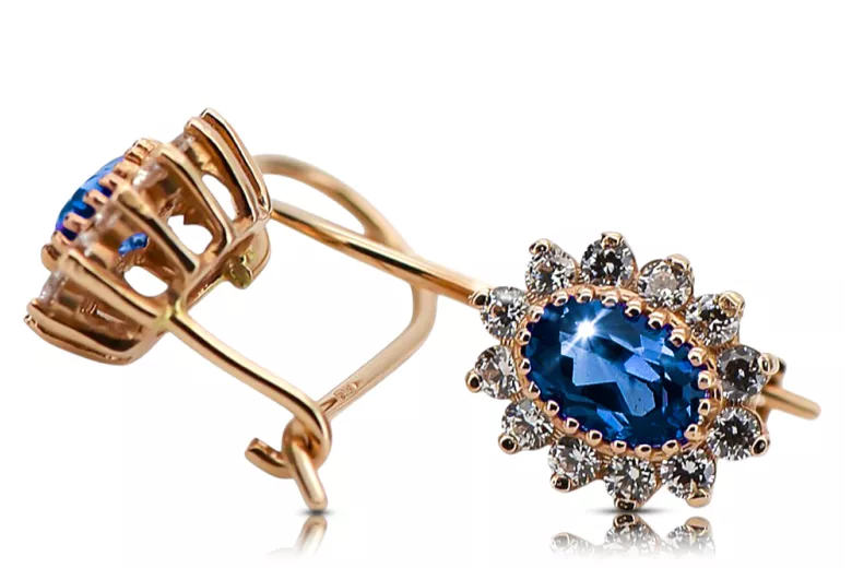 Sapyras 14 karatų raudonas auksas Auskarai Vintažiniai papuošalai cec026r