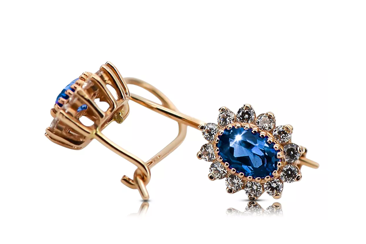Розовое золото 14K Сапфир Серьги Винтаж cec026r Розовое золото 14K Сапфир Серьги Винтаж cec026r