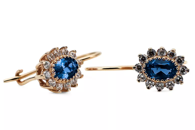 Sapyras 14 karatų raudonas auksas Auskarai Vintažiniai papuošalai cec026r