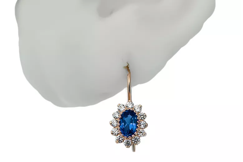 Sapyras 14 karatų raudonas auksas Auskarai Vintažiniai papuošalai cec026r