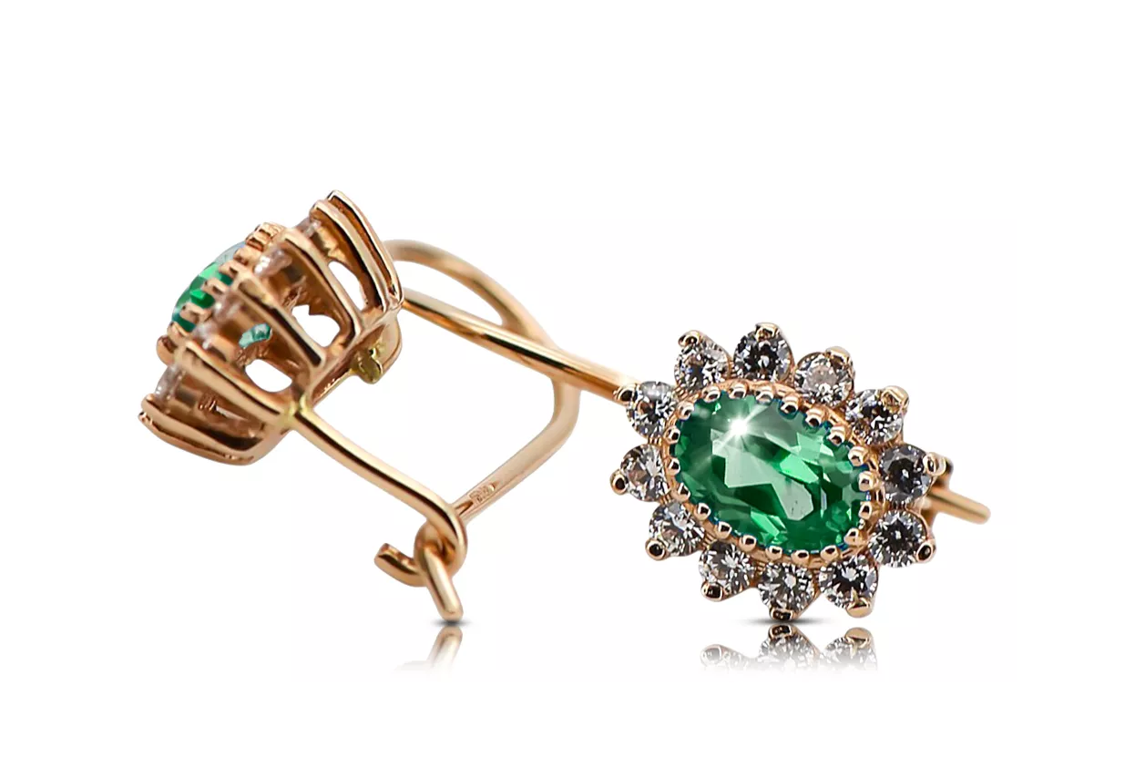 Серьги Винтаж изделия Изумруд Розовое золото 14K cec026r