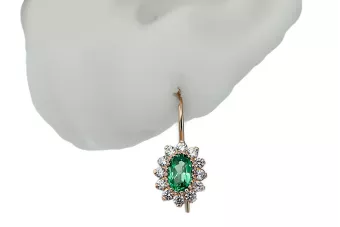 Earrings Vintage craft Emerald 14K Rose gold cec026r
