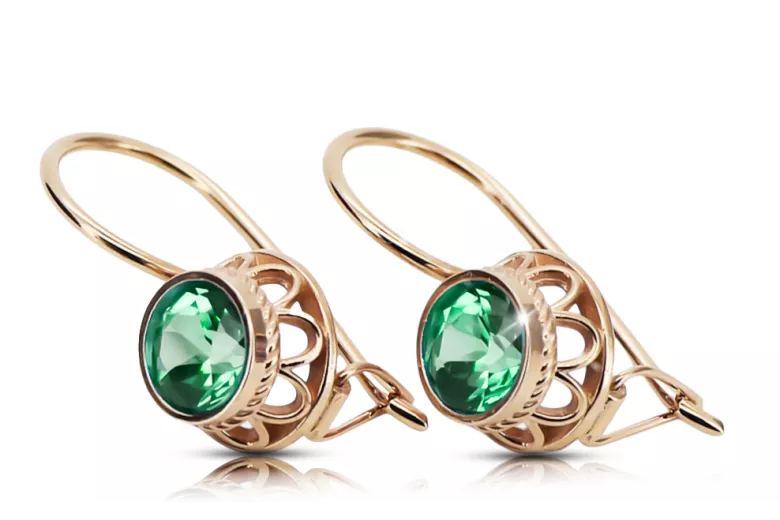 Rose pink 14k 585 gold emerald earrings vec117r Vintage Russian Soviet style