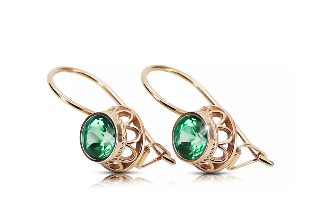 Rose pink 14k 585 gold emerald earrings vec117r Vintage Russian Soviet style Rose pink 14k 585 gold emerald earrings vec117r Vintage Russian Soviet style
