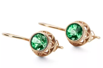 Rose pink 14k 585 gold emerald earrings vec117r Vintage Russian Soviet style