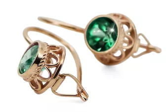 Rose pink 14k 585 gold emerald earrings vec117r Vintage Russian Soviet style