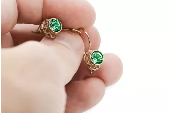 أقراط روسية من الذهب الأحمر الوردي 585 مرصعة بالزمرد vec117r Vintage