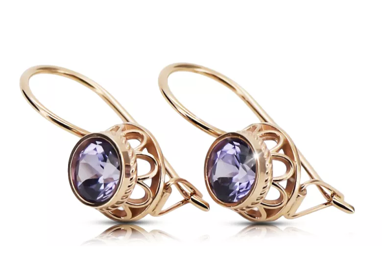 Original Vintage 14K Rose Gold Alexandrite Earrings Vintage Jewlery vec117r