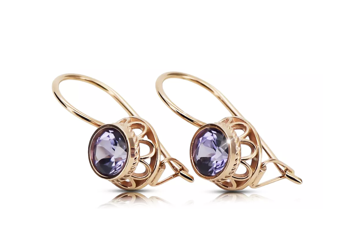 Pendientes Vintage Alejandrita Oro rosa antiguo original de 14k vec117r