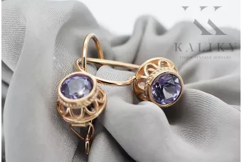 Pendientes Vintage Alejandrita Oro rosa antiguo original de 14k vec117r