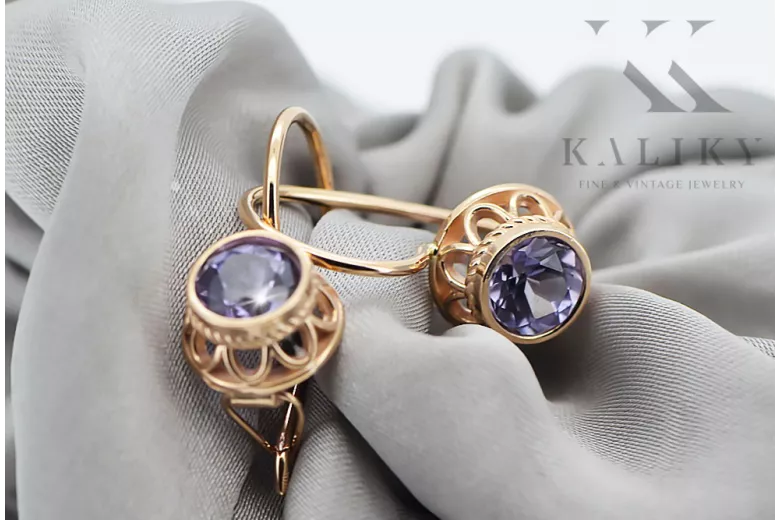 Pendientes Vintage Alejandrita Oro rosa antiguo original de 14k vec117r