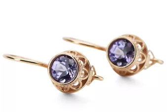 Des boucles d'oreilles Alexandrite Or rose 14 carats vintage d'origine Artisanat vintage vec117r