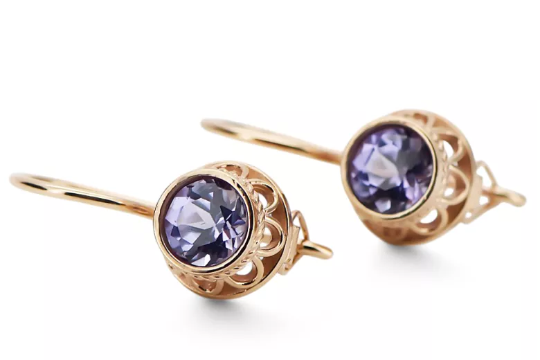Pendientes Vintage Alejandrita Oro rosa antiguo original de 14k vec117r