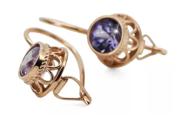 Des boucles d'oreilles Alexandrite Or rose 14 carats vintage d'origine Artisanat vintage vec117r