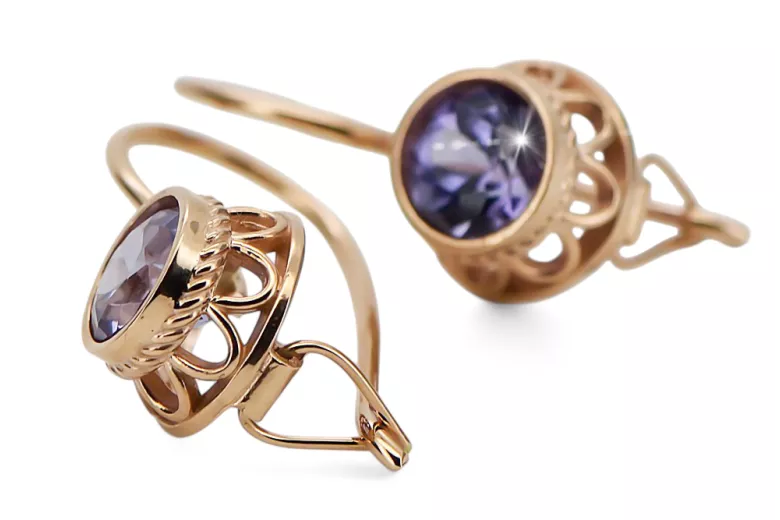 Original Vintage 14K Rose Gold Alexandrite Earrings Vintage Jewlery vec117r