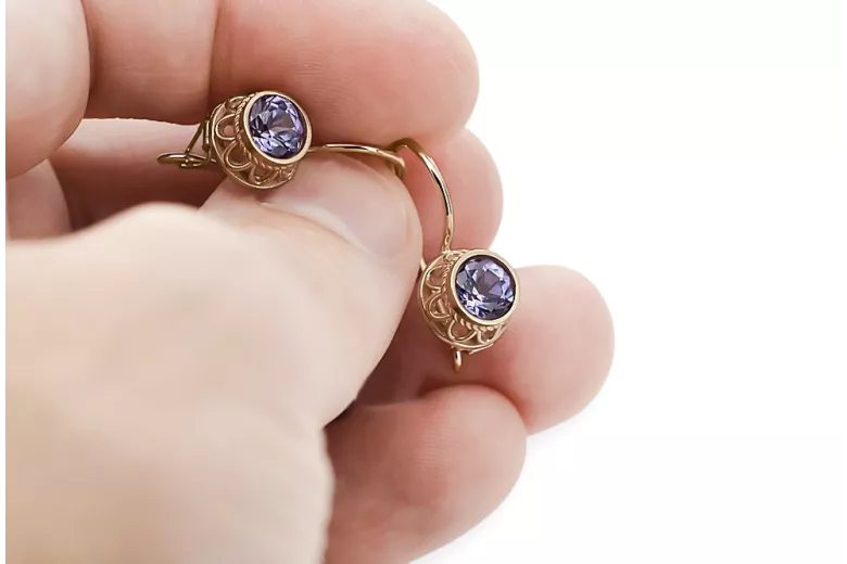 Original Vintage 14K Rose Gold Alexandrite Earrings Vintage Jewlery vec117r