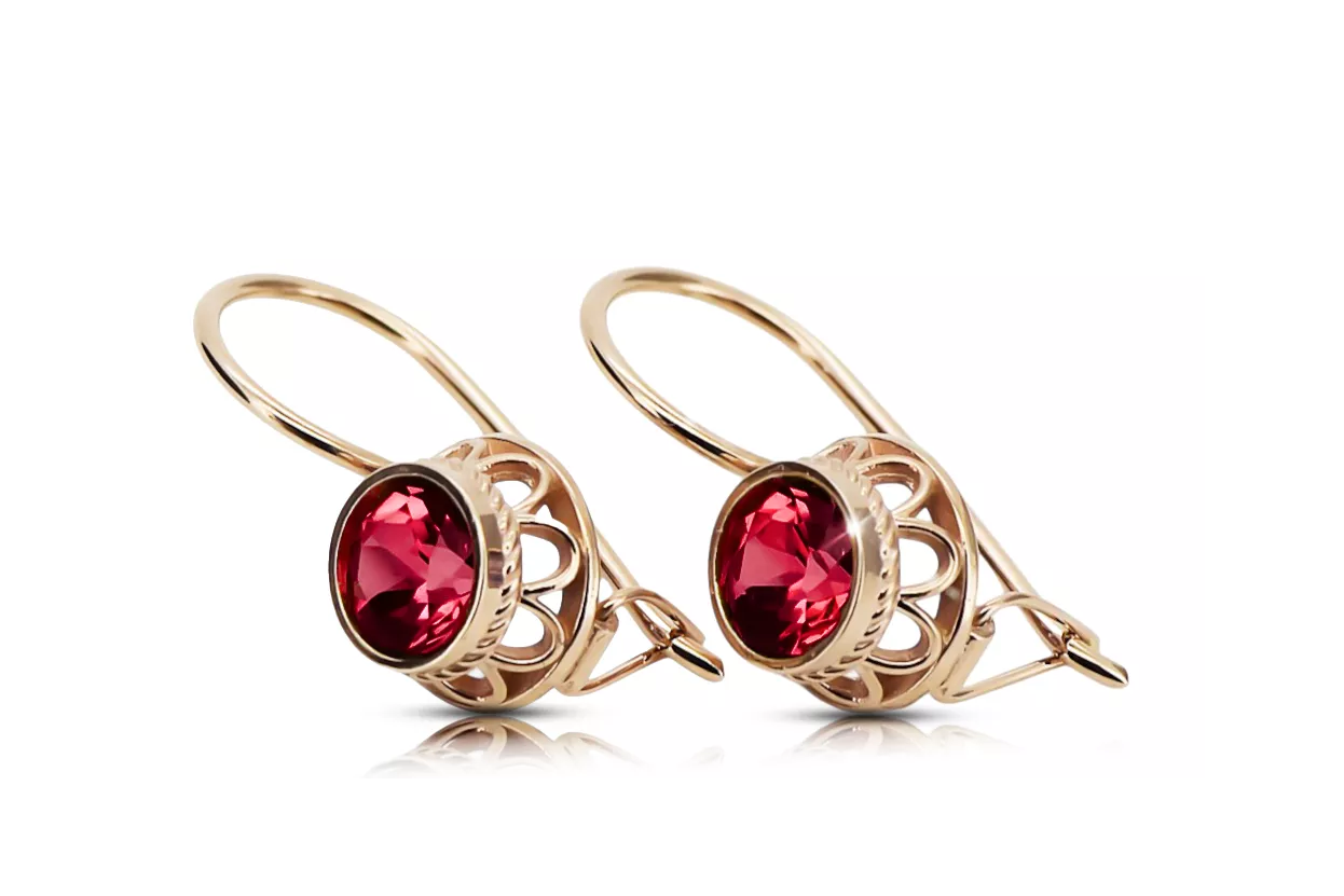 Rubí Oro rosa antiguo original de 14k Pendientes Joyería vintage vec117r