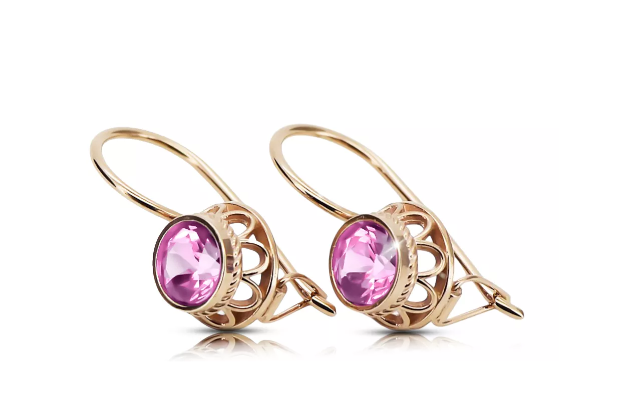 Pendientes Amatista Oro rosa antiguo original de 14k Artesanía vintage vec117r
