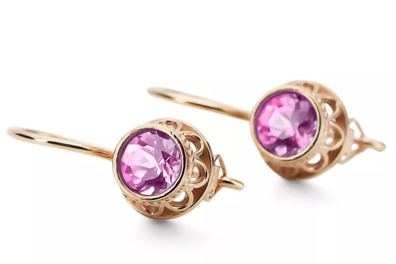 Originalus 14k rožinio aukso vintage Ametistas Auskarai Vintažinis stilius vec117r