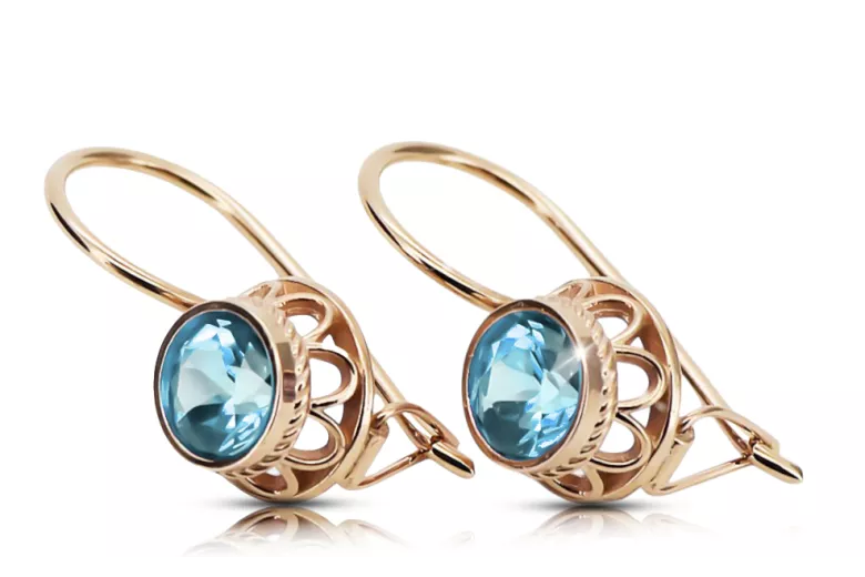 Аквамарин Оригінальне вінтажне рожеве золото 14 карат Сережки Вінтаж прикраси vec117r