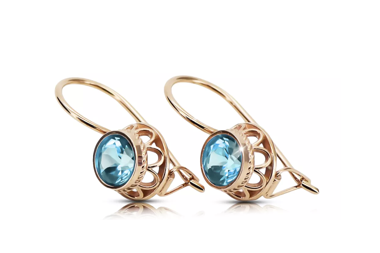 Обеци Аквамарин Оригинално ретро 14k розово злато Винтидж бижута vec117r