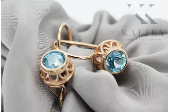 Pendientes Vintage Aguamarina Oro rosa antiguo original de 14k vec117r