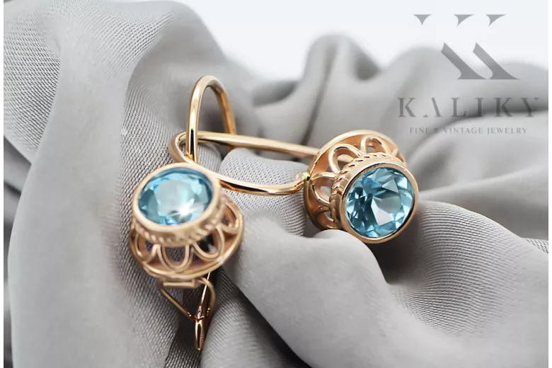 Обеци Аквамарин Оригинално ретро 14k розово злато Винтидж бижута vec117r