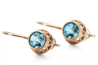 Pendientes Vintage Aguamarina Oro rosa antiguo original de 14k vec117r