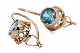 Ohrringe Aquamarin Originales Vintage-Roségold aus 14 Karat Vintage Handwerk vec117r