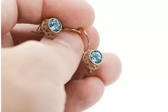Pendientes Vintage Aguamarina Oro rosa antiguo original de 14k vec117r