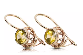 Oro rosa antiguo original de 14k Peridoto amarillo Pendientes Joyería vintage vec117r