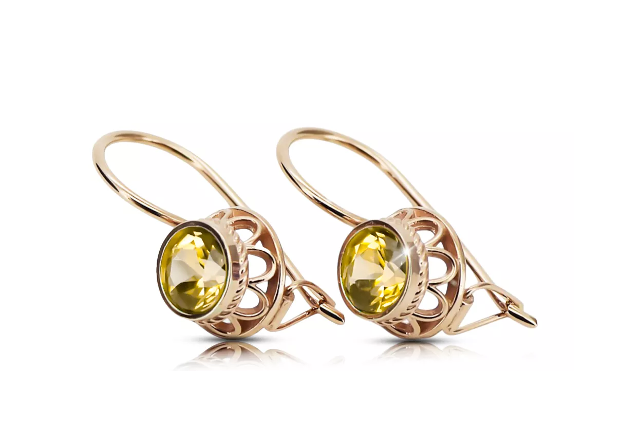 Earrings Yellow Peridot Original Vintage 14K Rose Gold Vintage craft vec117r Earrings Yellow Peridot Original Vintage 14K Rose Gold Vintage craft vec117r