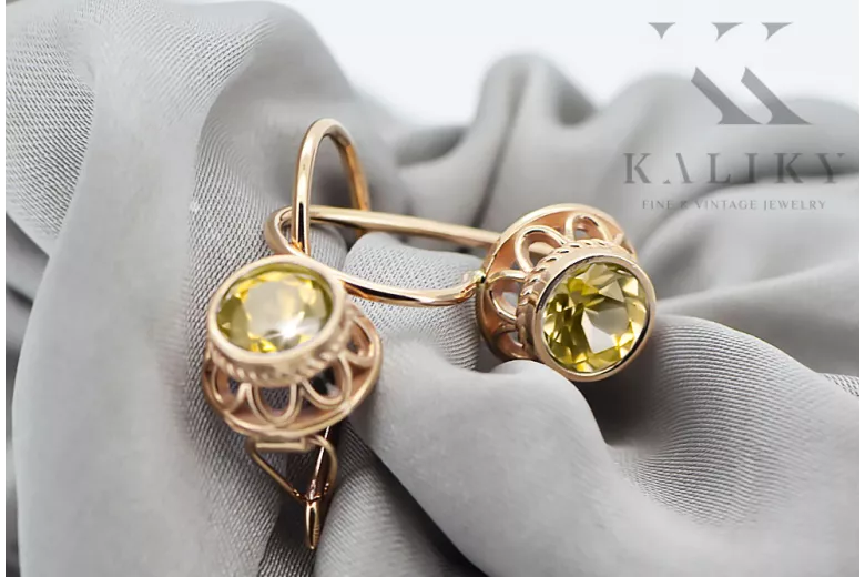 Earrings Yellow Peridot Original Vintage 14K Rose Gold Vintage craft vec117r Earrings Yellow Peridot Original Vintage 14K Rose Gold Vintage craft vec117r