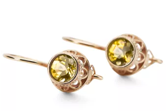 Oro rosa antiguo original de 14k Peridoto amarillo Pendientes Joyería vintage vec117r