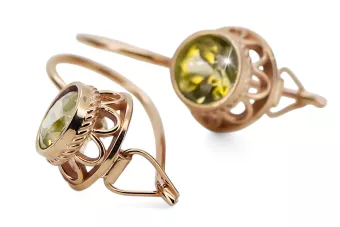 Oro rosa antiguo original de 14k Peridoto amarillo Pendientes Joyería vintage vec117r