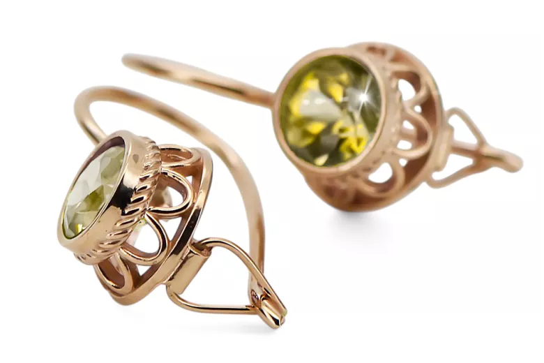 Earrings Yellow Peridot Original Vintage 14K Rose Gold Vintage craft vec117r Earrings Yellow Peridot Original Vintage 14K Rose Gold Vintage craft vec117r