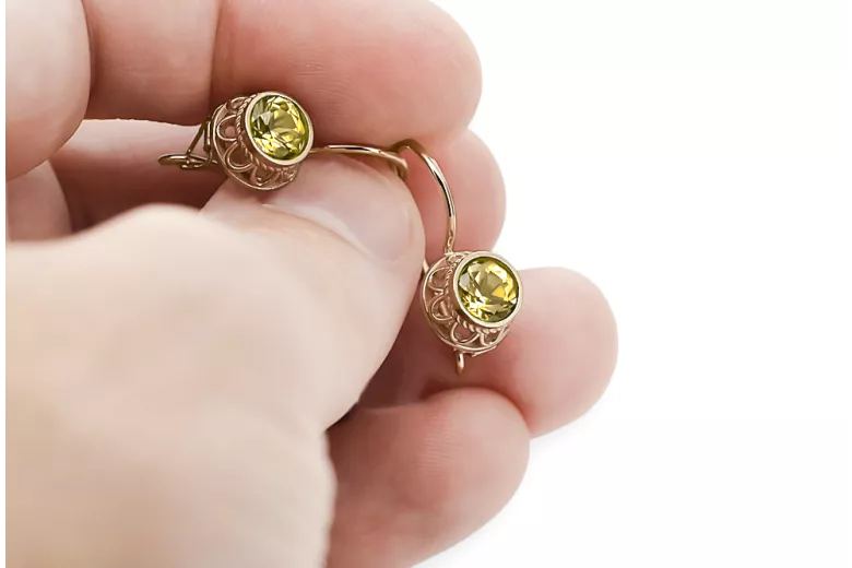 Earrings Yellow Peridot Original Vintage 14K Rose Gold Vintage craft vec117r Earrings Yellow Peridot Original Vintage 14K Rose Gold Vintage craft vec117r