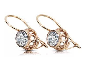 Artesanía vintage Pendientes Circón Oro rosa antiguo original de 14k vec117r