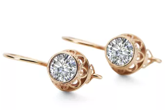 Artesanía vintage Pendientes Circón Oro rosa antiguo original de 14k vec117r