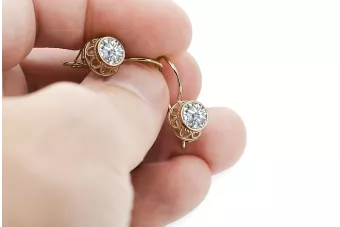 Artesanía vintage Pendientes Circón Oro rosa antiguo original de 14k vec117r