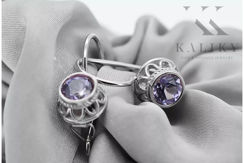 Silver 925 Alexandrite earrings vec117s Russian Soviet Vintage style