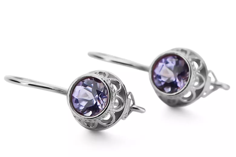 الفضة 925 الأقراط الإسكندريت VEC117S الروسية نمط السوفيتي خمر