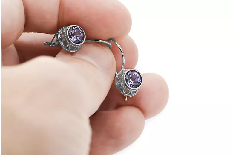 Silver 925 Alexandrite earrings vec117s Russian Soviet Vintage style