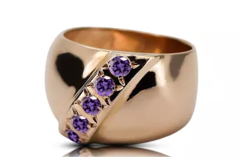 Кольцо из розового золота 14 карат с александритом vrc036 в русском советском винтажном стиле